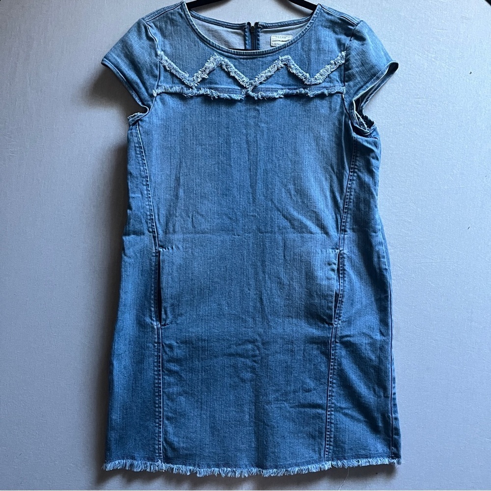 Esprit Denim Short Sleeve Dress Frayed Hem Sz S